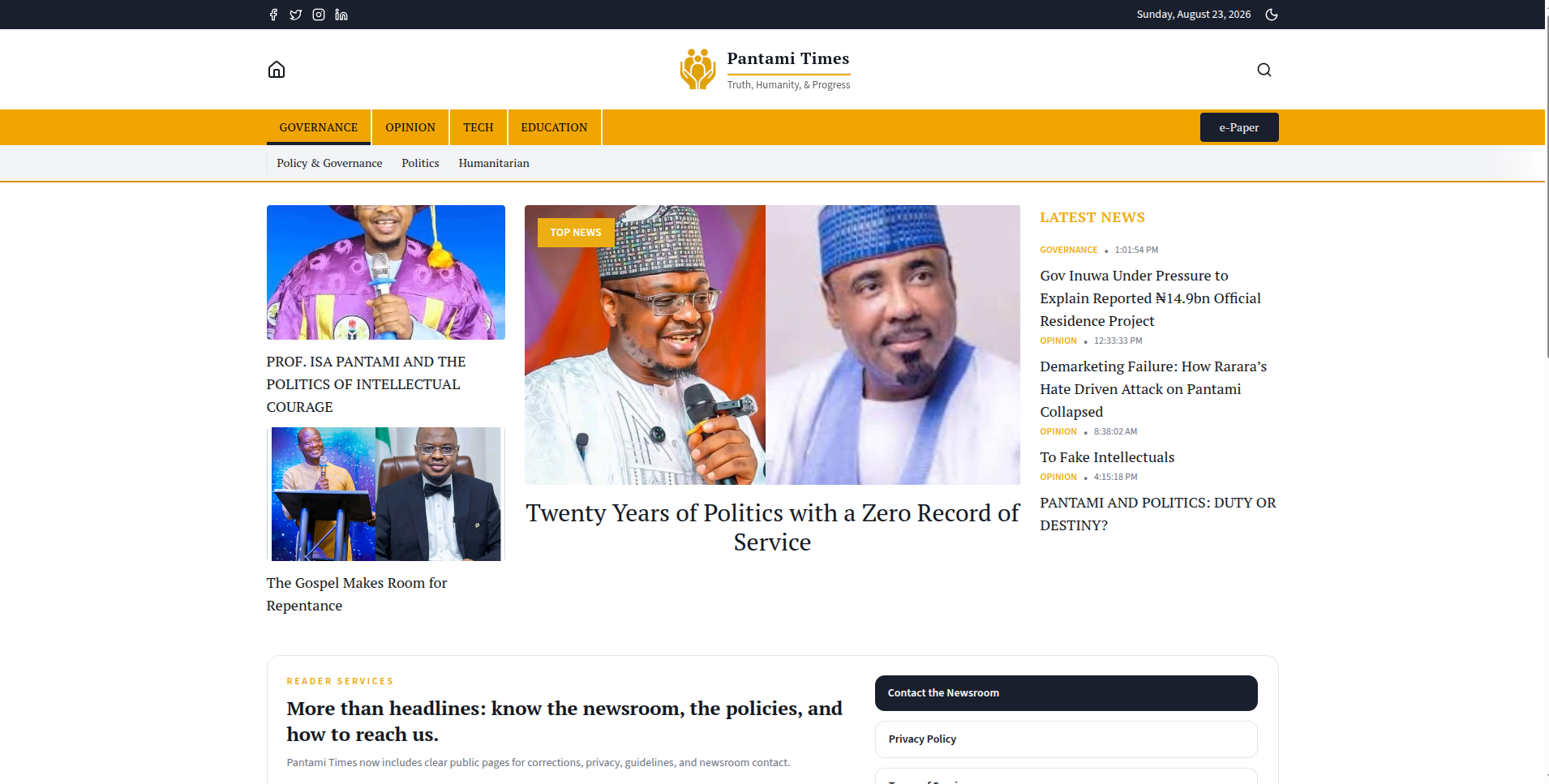 Pantami Times interface preview